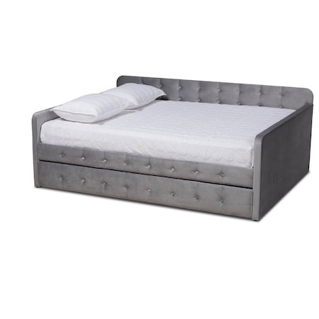 Baxton Studio Jona Grey Velvet and Button Tufted Full Size Daybed with Trundle 169-10847